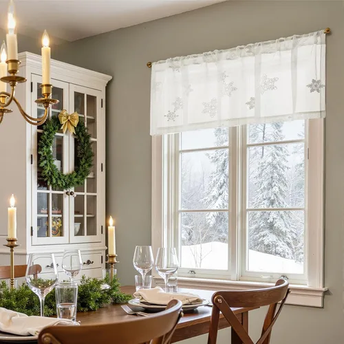 Vista 5 de jinchan Cenefa de cortinas de Navidad transparentes de copo de nieve de 18 pulgadas de largo, decoraciones de Navidad, tratamiento de ventana
