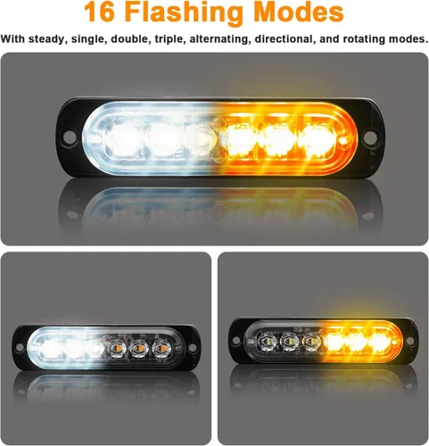 Vista 3 de EEEKit 10 luces LED estroboscópicas de emergencia, 6 LED ámbar blanco estroboscópico luces intermitentes de emergencia de montaje en superficie