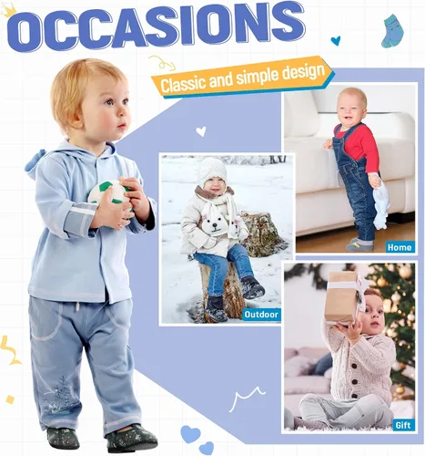 Vista 6 de DoSmart Calcetines antideslizantes para bebés, niños y niñas, cálidos, de lana gruesa, calcetines de invierno con pinzas, 6 pares
