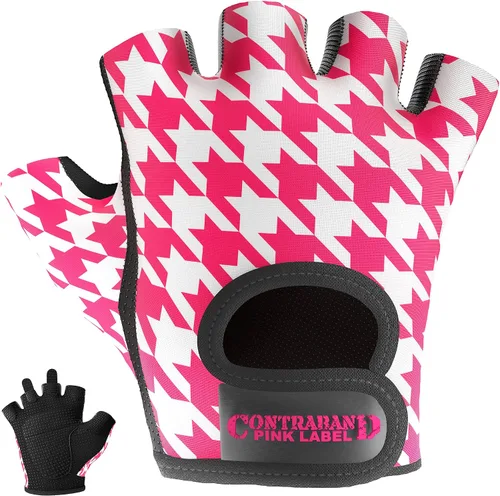 Vista 8 de Contraband Pink Label 5257 Design Series - Guantes de levantamiento y remo con estampado de pata de gallo (par) – Ligero vegano medio acolchado