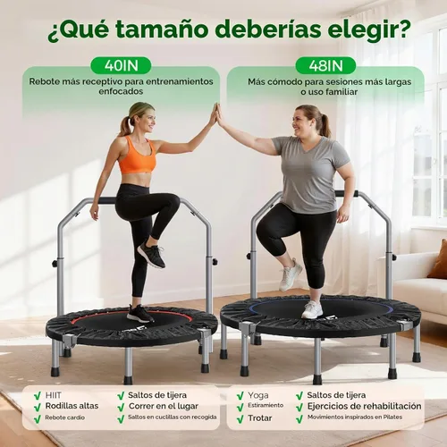 Vista 8 de BCAN SP2 40/48" Mini trampolín plegable para adultos FED Fitness 330/440 lbs Capacity Adjustable Foam Handle 80% Pre-Assembled Low-Impact