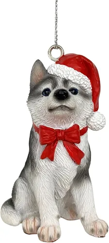 Vista 13 de Yuletide Designs Figura de perro adornos de Navidad con sombreros de Papá Noel