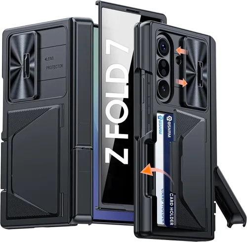 Vista 31 de Funda para Samsung Galaxy Z Fold 7 con tarjetero con bloqueo RFID, cubierta de lente deslizante integrada y protección de bisagra y protector