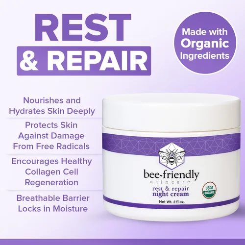 Vista 4 de La mejor crema de noche 100% todo natural y 80 % crema de noche orgánica por BeeFriendly, anti arrugas, anti envejecimiento, profundo hidratante
