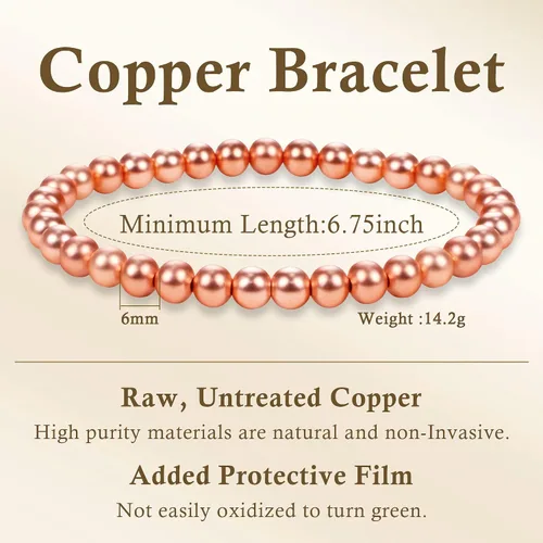 Vista 4 de PEALICIOUS Pulsera de cobre puro para mujeres y hombres 99.99% cuentas
