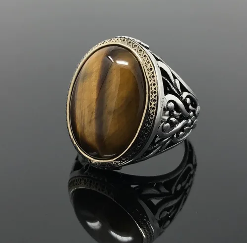 Vista 4 de KAR Anillo de plata de ley 925K con filigrana ojo de tigre I1H