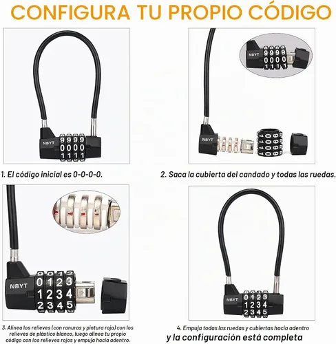 Vista 5 de Cerradura de cable combinada, cable de acero de 3/16 pulgadas, 7 pulgadas de longitud, cerradura de 4 dígitos para puertas, vallas, gabinetes