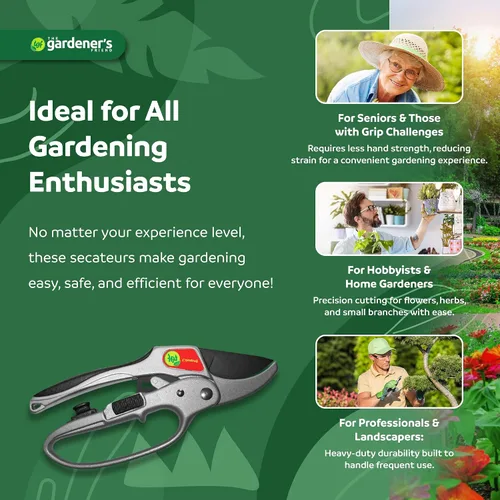 Vista 4 de Podadoras, tijeras de podar de trinquete, herramienta de jardín para manos débiles, regalo de jardinería para cualquier ocasión, estilo yunque por