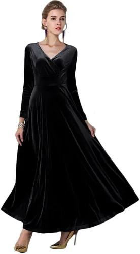 Vista 4 de Urban CoCo - Vestido largo y elástico de terciopelo, con cuello en V, para mujer