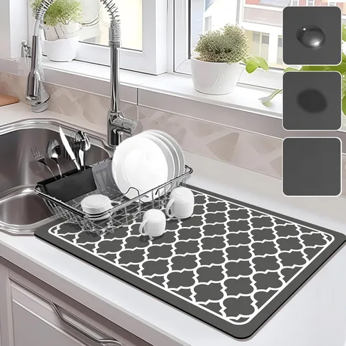 Vista 8 de Estera de secado para encimera de cocina, tapete de café con respaldo de goma absorbente que oculta manchas