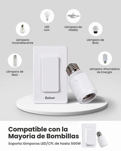 Vista 6 de Zoiinet Enchufe de bombilla de control remoto de 500 W, interruptor de luz inalámbrico para lámpara de cadena de tracción, soporte de base