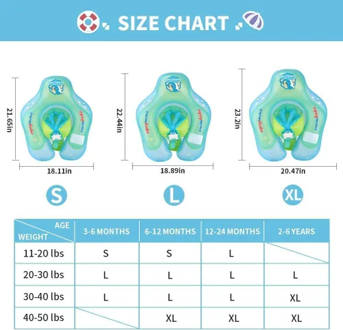 Vista 6 de Baby Swimming Float Kids Inflatable Swim Ring with Safety Support Bottom Swimming Pool Accessories for 3-36 Months