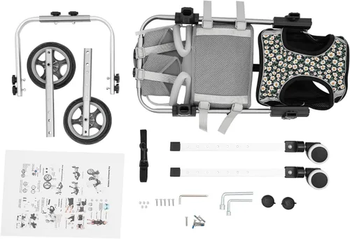 Vista 7 de Silla de ruedas ajustable para patas traseras, cochecito de perro de 4 ruedas con asa, silla de ruedas ligera para mascotas discapacitadas, patas