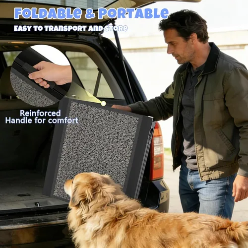 Vista 6 de Rampa para perros para automóvil de 63 x 17 pulgadas, rampa plegable para mascotas para perros grandes con superficie antideslizante, rampa portátil