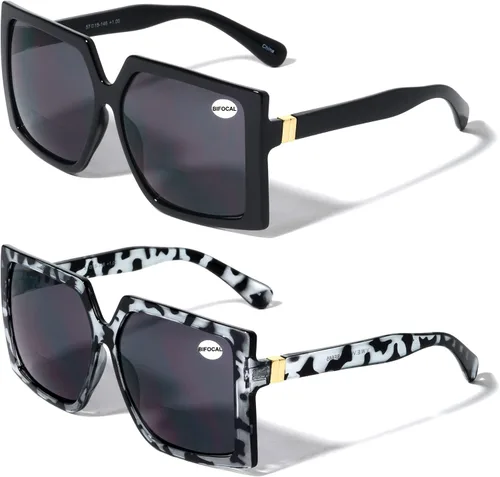 Vista 2 de 2 pares de gafas de sol cuadradas de gran tamaño para mujer, BIFOCAL para lectura al aire libre