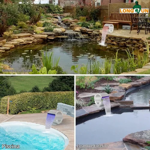 Vista 7 de LONGRUN Fuente de piscina de acero inoxidable en forma de J, con control de RF y aplicación, kit de cascadas para estanques al aire libre