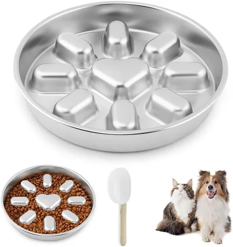 Vista 3 de Cuenco reversible para perros de alimentación lenta, plato de doble cara Plateado
