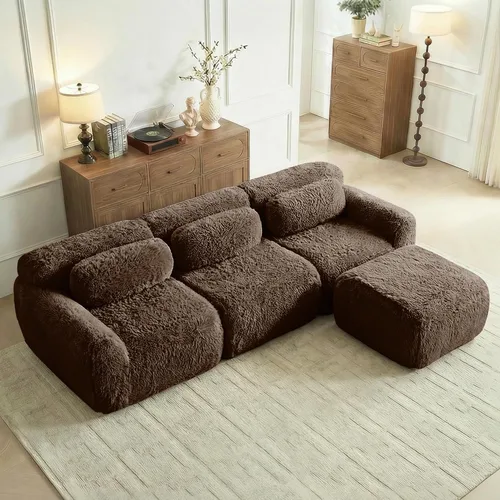 Vista 18 de Sofás de nube sin hueso de 80.4 pulgadas, tela de felpa suave y esponjosa, sofá cama modular con 2 otomanas, sofás de dos plazas de chocolate,