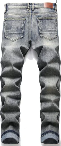 Vista 2 de RXXKKK Jeans clásicos de motociclista con cremallera y ajuste regular para hombre