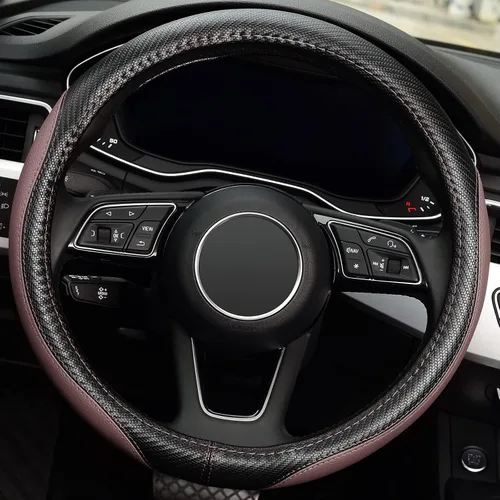 Vista 2 de LABBYWAY Funda de cuero de microfibra para volante de automóvil, ajuste universal de 15 pulgadas, protector de rueda antideslizante de 15 pulgadas