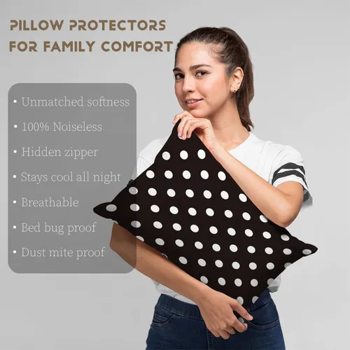 Vista 4 de Funda de almohada rectangular de felpa con diseño de lunares blancos y negros, con cremallera, un lado, impreso, 12 x 16 pulgadas, funda de cojín