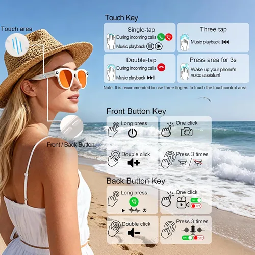Vista 7 de Gafas Inteligentes con Cámara Gafas AI Gafas Bluetooth Lentes Reemplazables, Batería de 48H para Viajes, Conferencias y Vlogging. Traducción, Blanco