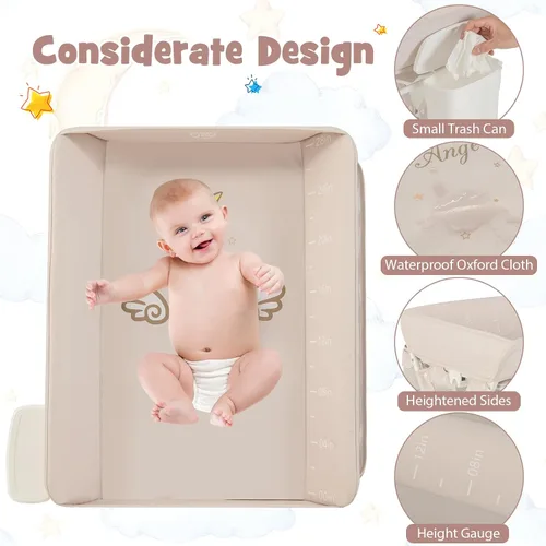 Vista 2 de BABY JOY Cambiador portátil para bebé, estación de cambio de pañales plegable con ruedas, altura ajustable, estante de almacenamiento grande