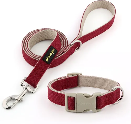 Vista 18 de Collar y correa para perro de algodón y cáñamo Plutus Pet, collar ajustable para perros pequeños, medianos y grandes, resistente y suave en la piel
