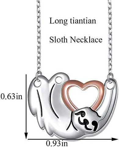 Vista 2 de Collar largo tiantian de plata con forma de corazón de perezoso para mujer, collar con colgante de Solth, con tarjeta de mensaje, joyería de Navidad