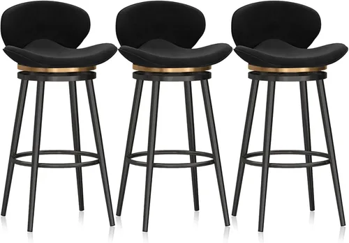 Vista 9 de Taburete de bar moderno con Patas de Metal Negro, giratorio de 360 grados, cómodo y tapizado, ideal para el hogar, bar, cocina, isla, comedor o Pub