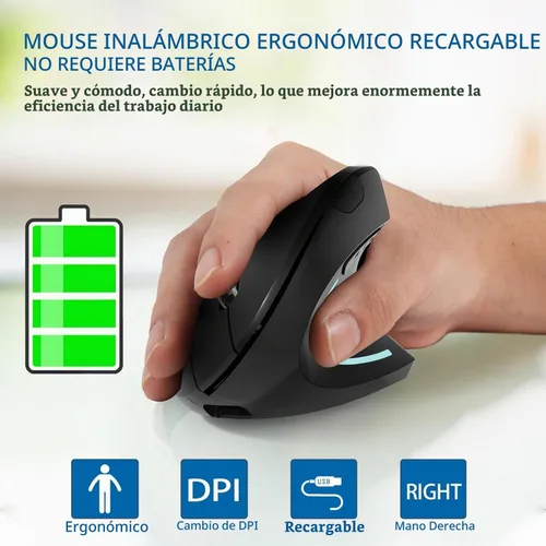 Vista 7 de Ratón Bluetooth tipo c y USB 2.4G, inalámbrico, inalámbrico, ergonómico, recargable, 800/1200/1600 DPI, botones para laptop, escritorio, PC