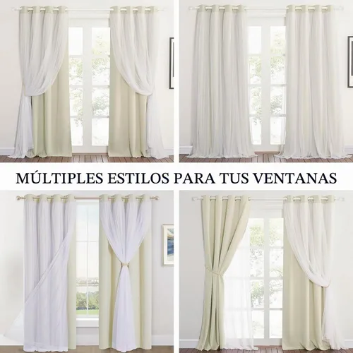 Vista 4 de Beige Blackout Curtains with White Sheer Overlay for Bedroom/Living Room