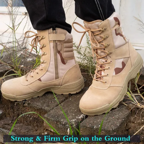 Vista 2 de Botas tácticas militares para hombre con cremallera lateral, botas de combate para la jungla del ejército