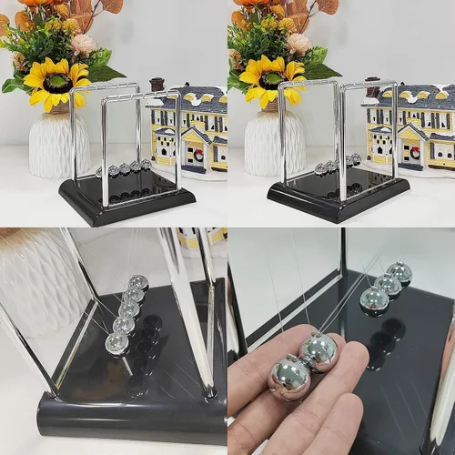 Vista 3 de Cuna de Newton con Bolas de Equilibrio, Bolas Oscilantes con Base Negra, Accesorios de Física Científica para Adultos, Kit de Juguetes Antiestrés