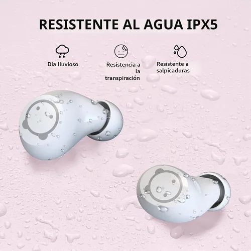 Vista 5 de Auriculares Bluetooth rosa inalámbricos para niños, 36 horas de reproducción, IPX5, impermeable, reducción de ruido, auriculares inalámbricos