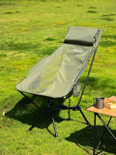 Vista 14 de WildCall Silla de camping plegable ligera, silla antihundimiento, respaldo