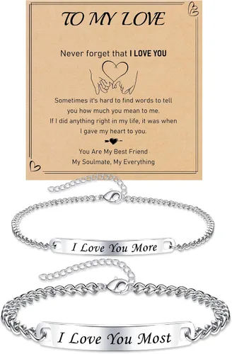 Vista 14 de Pulseras a juego, pulseras de pareja, regalos de aniversario para él y ella, novio y novia, pulseras de acero inoxidable, joyería de relación