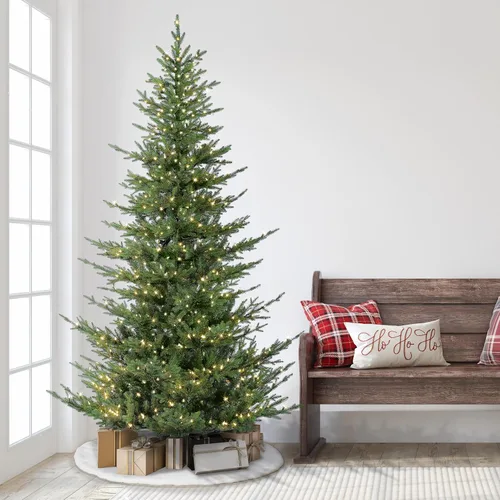 Vista 2 de Puleo International Árbol de Navidad artificial de abeto natural preiluminado de 7.5 pies con 700 luces transparentes