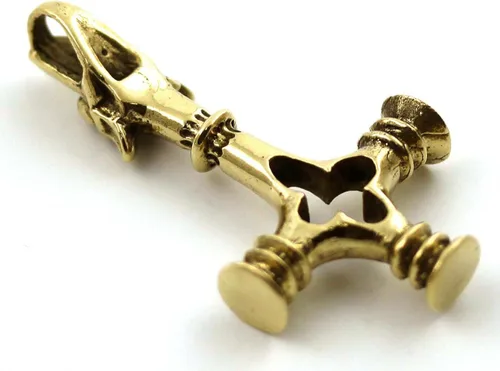 Vista 2 de Boca abajo de bronce Cruz celta lobo Norse Viking Mjölnir colgante para collar Tailandia joyas