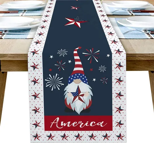 Vista 10 de Camino de mesa del 4 de julio, 13 x 36 pulgadas, estrella del día de la independencia, bandera de Estados Unidos, mantel de algodón para boda
