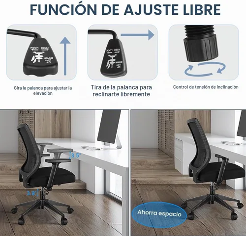 Vista 6 de [Usado] Silla ergonómica de oficina, silla de escritorio de malla para el hogar con brazos ajustables, sillas de computadora con respaldo medio