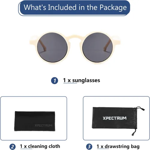 Vista 5 de Xpectrum Gafas de sol redondas pequeñas unisex ligeras Hippie Circular Plástico Retro Lennon Boho Gafas
