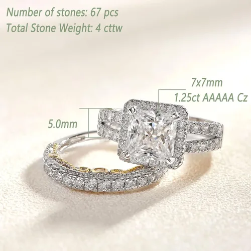 Vista 5 de Wuziwen Anillo de compromiso de 4 quilates para mujer, plata de ley, circonita cúbica, anillo de boda