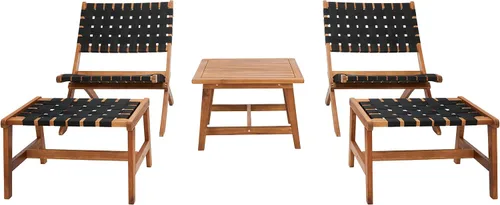 Vista 12 de SAFAVIEH Outdoor Collection PAT7078C - Juego de patio de madera de acacia de 5 piezas, color negro y negro Negro/Negro