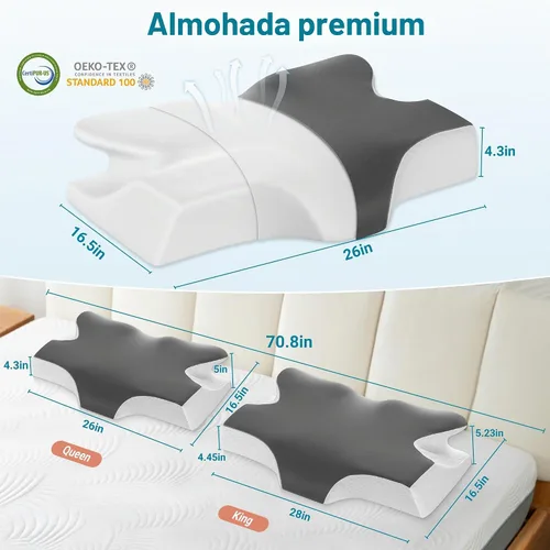 Vista 6 de Elviros - Almohada cervical de espuma viscoelástica con funda de almohada extraíble