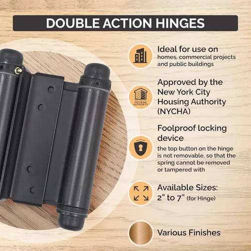 Vista 6 de Hinge Outlet Bisagras de resorte ajustables de doble acción, bisagras para puerta de salón, oscilante o cafetería, altamente resistente a