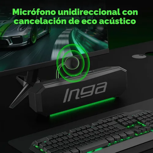 Vista 2 de INGA - Altavoces para computadora con micrófono, modos de juego y música