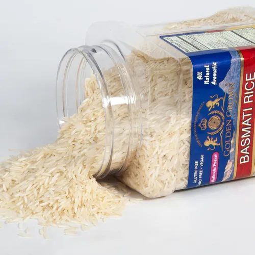 Vista 4 de Golden Crown Basmati Rice - Tarro de 32 onzas (2 libras) Arroz blanco de grano largo Sabor increíble, comidas saludables y olor aromático