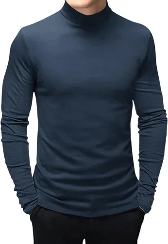 Vista 21 de Mens T Shirt Long Sleeve Basic Mock Turtleneck Pullover Thermal Solid Tops Verde militar
