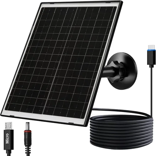 Vista 9 de Zivif Panel solar para cámara de seguridad, cargador solar de 7 W con puerto micro USB y USB-C, panel solar USB C impermeable IP65 para cámaras